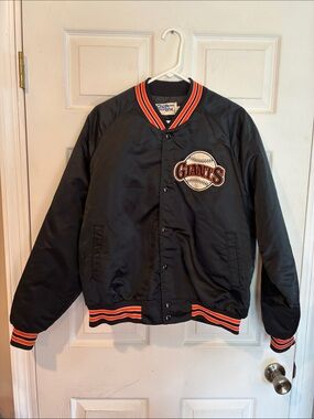 Vintage 80’s San Francisco Giants Chalkline Black Satin Bomber Jacket Mens Sz L
